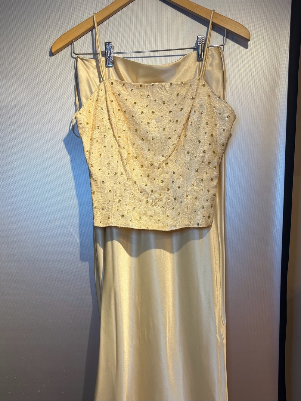 Jump Satin Spaghetti-Strap Dress with Beaded Bodice